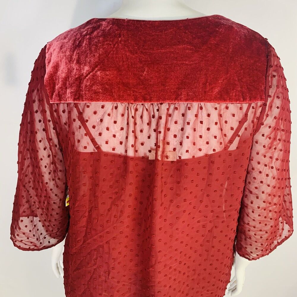 New Style & Co Womans Sz 3X Blouse Lace Sleeve Eyelet Wine Red Sheer NWT - Picture 7 of 9